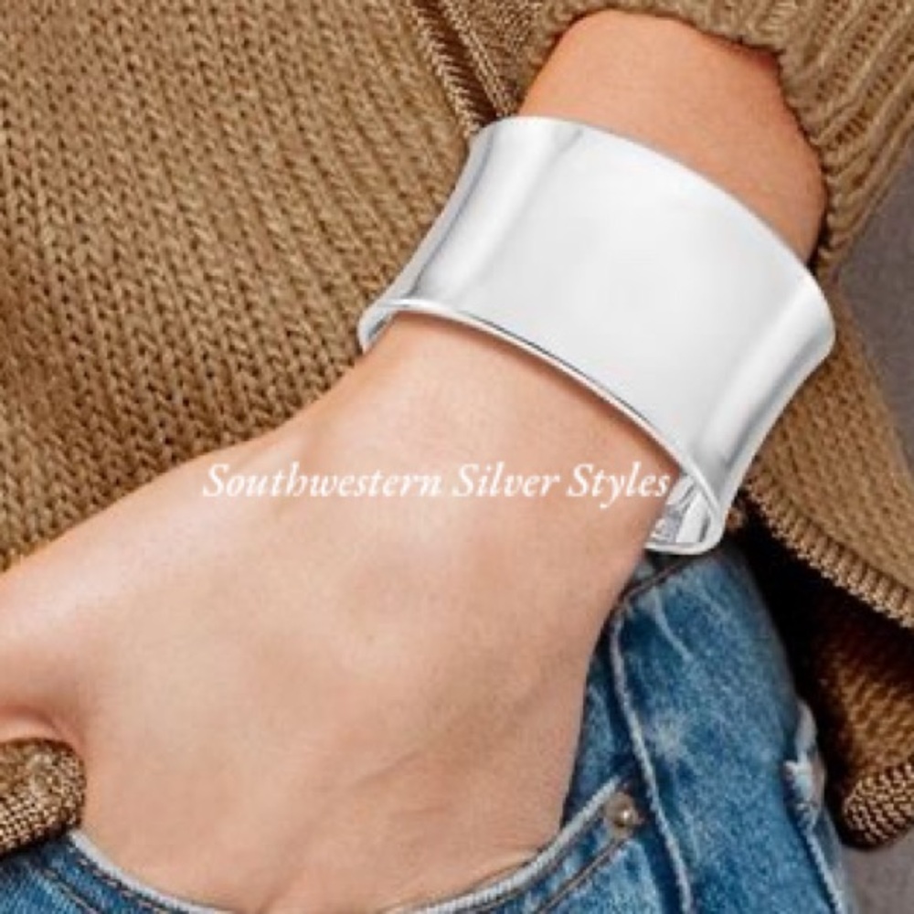 Southwestern Sleek Classy .925 Solid Sterling Silver 54-grams Wide Cuff Bracelet
